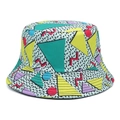 Sombrero tipo bucket Panamá con patchwork geométrico colorido y estampado graffiti - M / Geométrico patchwork colorido