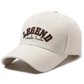 Beige cotton baseball cap with vintage brown letter embroidery and curved brim - Adjustable / Light Beige