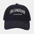 Detailed view of Los Angeles embroidery on black corduroy baseball cap texture - Adjustable / Black