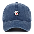 Casquette de baseball en denim délavé bleu avec broderie fantôme pour Halloween - Taille unique / Bleu marine