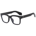 Classic retro square frame sunglasses in glossy black finish with silver metal rivets - Bright Black Clear Anti-Blue Lens