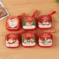 Set of 6 Christmas tinplate coin purses featuring Santa, snowman, and reindeer patterns - Square Christmas B