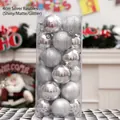 24-piece set of 4cm silver Christmas ball ornaments in matte, glossy, and glitter finish - Silver Mixed Style / 4cm