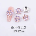Macro detail of 12mm AB purple five-petal heart-shaped nail gems with flat metal back - Five-Petal Flower Starry Pink Style (9113)