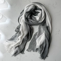 Minimalist linen blend scarf with grey and white gradient and fringed edges on marble - 200*95CM / Gray & White Gradient