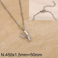 Polished silver stainless steel necklace with capital letter Y pendant and beaded chain - Silver Letter Y (KN287072-Z)