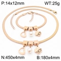 Set gioielli in acciaio inossidabile oro rosa con ciondoli a cuore, perla e trifoglio - Quadrifoglio / Collana / Oro rosa