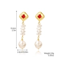 Baroque pearl drop earrings with red rhinestone accents and gold finish, length 6.4cm - E2308-24 Red Crystal and Triangle