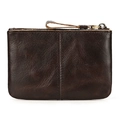 Vintage dark coffee genuine leather coin purse with zipper closure and natural cowhide texture - Premium Oil Leather Dark Coffee