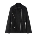 Chaqueta motera clásica de antelina negra con cremalleras plateadas y solapas - XS / Negro