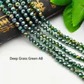 Dark grass green faceted glass beads with AB iridescent finish for DIY jewelry - Size 1 (Approx 2mm) / Deep Grass Green AB Color