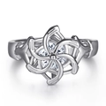 Anello in argento sterling 925 con design a fiore rotante e pietre di zircone lucide - Tl-061 / Taglia US 5