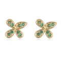Detailed view of gold bow knot earrings featuring vibrant green crystal butterfly inlay - Gold Green Zirconia