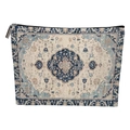 Boho-Kosmetiktasche mit Perserteppich-Druck in Blau und Beige sowie silbernem Reißverschluss - 17*25cm (Feines Leinen) / Stil 2