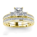 18K goud vergulde ringenset met princess cut diamanten en pavé zetting - US 5 / Goud
