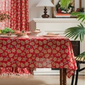 Mantel navideño rojo con estampados de hombre de jengibre en tela de algodón y lino - 140x260cm / Hombre de jengibre rojo