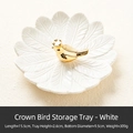 White ceramic leaf jewelry tray with golden crown bird, 15.5cm length and 309g weight - Crown Bird Tray - White
