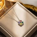 Titanium stalen ketting met klavertje vier hanger en kleurrijke hartvormige edelstenen - Zilver (597)