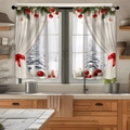 Detail of Christmas short kitchen curtains with pine branches and red ornaments - Christmas Snow Scene