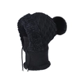Black knitted winter hood with earflaps and faux fur lining in a warm all-in-one style - Black