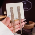 Elegant S925 silver long rhinestone tassel earrings with a South Korean design style - Gold Rhinestone Drop (E0085 Gold)