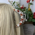 Silver metal hair claw with white pearls and orange-brown agate stones on blonde hair - Red Agate Deep Sea Pearl Silver Hair Claw