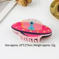 Pink and blue UFO shaped acetate hair claw clip with yellow dot details - UFO-5 Pink and Nude
