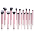 15-teiliges Make-up-Pinsel-Set mit transparenten rosa Griffen und schwarz-weißen Borsten - 16er Set / Rosa Transparenter Griff
