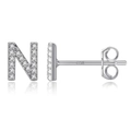 Elegant S925 sterling silver stud earring featuring a cubic zirconia paved letter N - Silver N