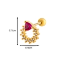 Clou d'oreille cartilage doré avec cœur rouge et cristaux clairs, largeur 0,75cm - Bague avec Gemme Cœur Rouge - Couleur Or (9#)