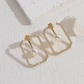 Gouden geometrische pareloorringen met zirkoonstenen en 14K goudlaag afwerking - Geometrische Rechthoek Zirconia Parel Stijl (ES2167)