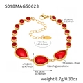 Gold stainless steel anklet set with red Czech glass stones and water drop charm details - Waterdrop Style / 16+5cm / Gold Red