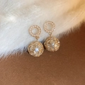 French style gold mesh ball earrings with pearls and rhinestone circles for women - S925 Silver Needle Pearl Mesh Ball Earrings / Gold