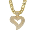 Luxurious gold-plated iced-out heart pendant necklace with Cuban curb chain for men - Gold Pendant + 50CM Cuban Chain / 13mm