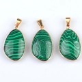 Three teardrop malachite stone pendants set in golden metal frames for jewelry making - Malachite (Synthetic) (Single)