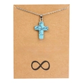 Collar con colgante de cruz turquesa en tarjeta de amistad con símbolo de infinito - Azul/Turquesa Sintética