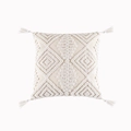Off-white cotton linen cushion cover featuring diamond tufted leaf patterns and corner tassels - 45*45cm Cover Only / Fishbone