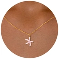 Gold starfish pendant necklace with pink polka dot enamel on a delicate chain - Pink Polka Dot Starfish Necklace
