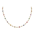 Detail of gold chain necklace featuring multi-colored heart-shaped beads and gold round accents - Colorful Heart Beads (Gold)