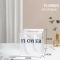 Square white flower gift bag with ribbon handles and FLOWER print in 24cm size - Floral Pattern / 24x24x24cm Square