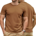 Men's minimalist crew neck cotton t-shirt in caramel brown, front and back view - S / Caramel color