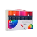 Lot de 80 feutres aquarelle à double pointe pinceau et pointe fine avec boîte de rangement - 80 Couleurs Corps Noir