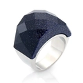 Blue sandstone crystal ring with 18k gold plated silver finish in multi-faceted cut - Blue Sandstone Steel (KR41677-K)