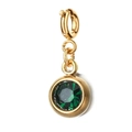 Close-up of 6mm green birthstone pendant with faceted crystal in golden finish - [Spring Ring Clasp] May Emerald Green