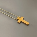 Elegant gold metal chain necklace with a matte yellow wooden cross pendant for women - Cross Necklace