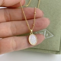 Gold Virgin Mary necklace with natural shell pendant and beaded chain for women - Virgin Mary Portrait Pendant / Small (10x13mm)