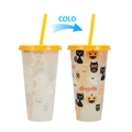 Halloween color changing cup showing cold transition from frosted to vibrant festive patterns - Halloween Theme (Yellow)