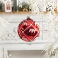 Red 7.7cm Christmas glass ornament with silver leaf pattern and glossy finish - Red Painted Glass Ball