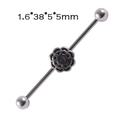 Industrial barbell piercing in stainless steel with hollow flower design 1.6x38x5mm - Steel Color-Flower