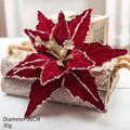 Detail of 26cm red velvet artificial poinsettia with gold sequins for Christmas decor - 26cm / Wine Red Velvet Christmas Flower